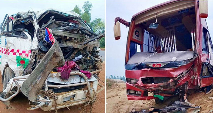 Three killed in Sirajganj bus-ambulance collision